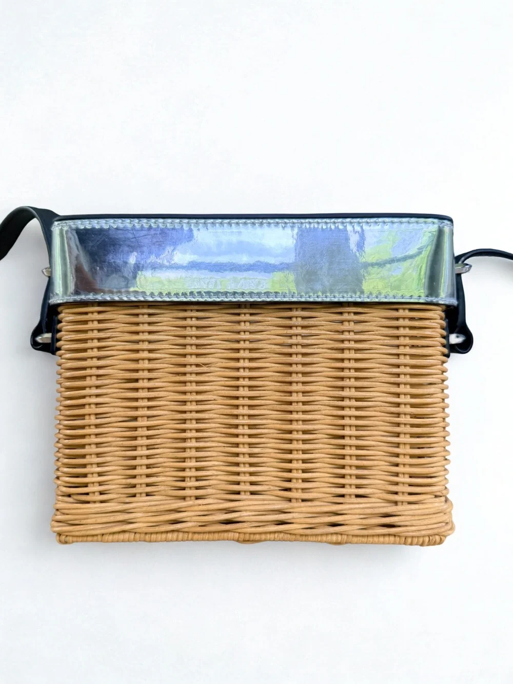 Kate Spade Wicker & Silver Leather Wicker Camera Bag Crossbody w/ Dust Bag 📷👜